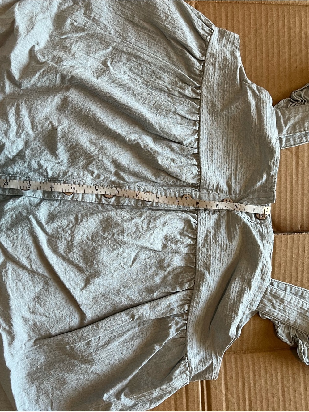 Light Blue Ruffle Strap Button-Front Crop Top - Picture 7 of 7
